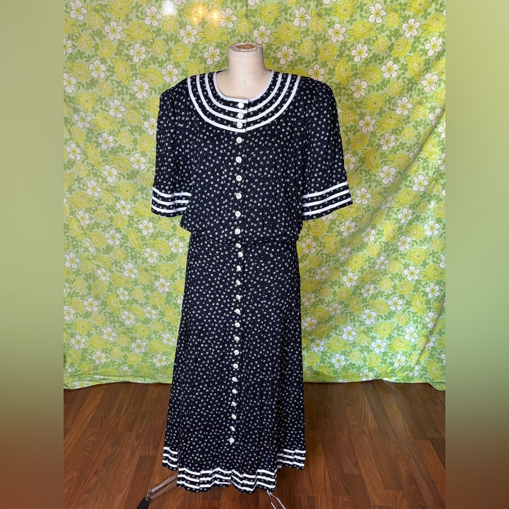 Vintage Plaza South Plus Floral Maxi Boho Cottagecore Dress 16w Buttons
